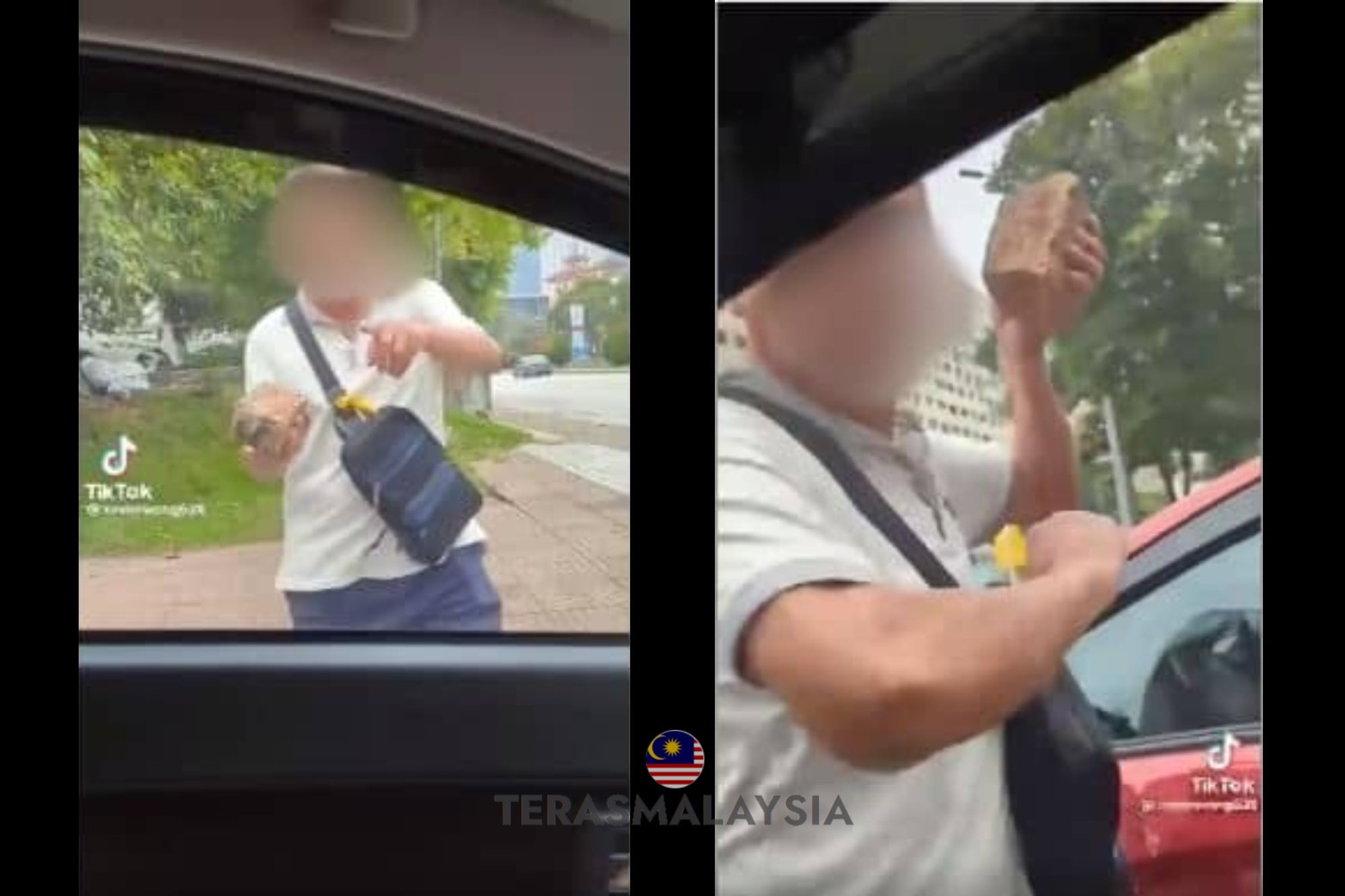 Uncle Ini Cuba Pecahkan Cermin Kereta Dengan Bata Diburu Polis