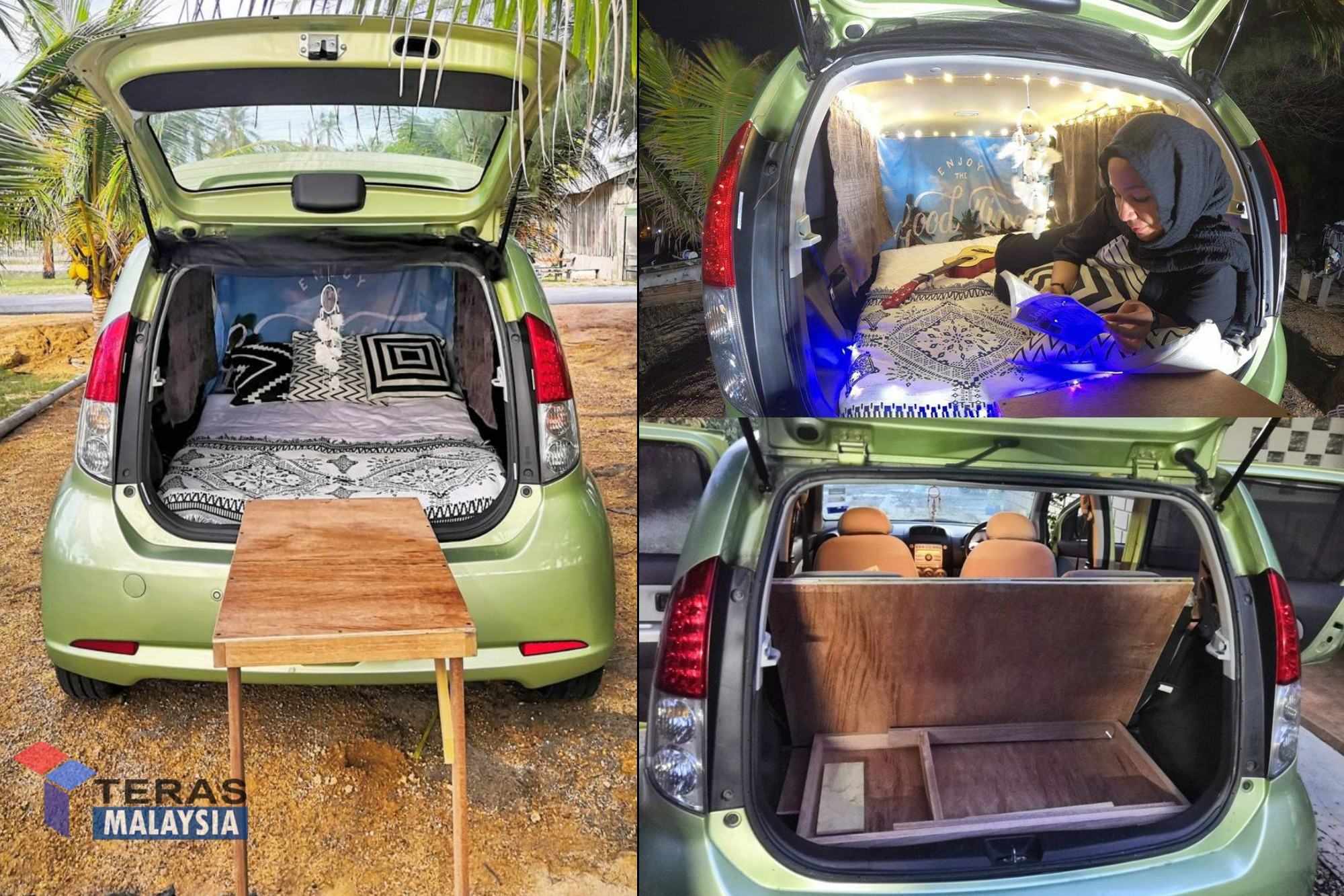 Wanita pusing Malaysia naik Myvi hanya bermodalkan RM500 ubahsuai kereta jadi campervan